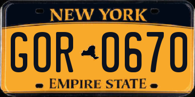 NY license plate GOR0670