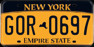 NY license plate GOR0697