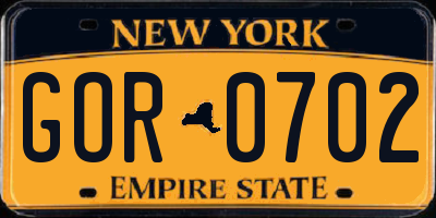 NY license plate GOR0702