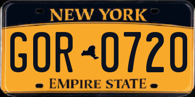 NY license plate GOR0720