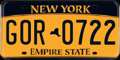 NY license plate GOR0722