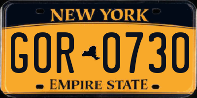 NY license plate GOR0730
