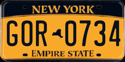 NY license plate GOR0734