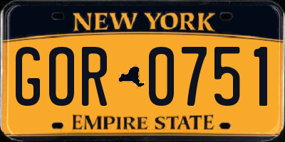 NY license plate GOR0751