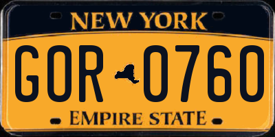 NY license plate GOR0760