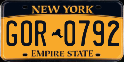 NY license plate GOR0792