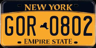 NY license plate GOR0802