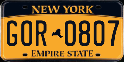 NY license plate GOR0807