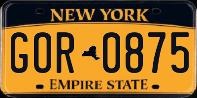 NY license plate GOR0875