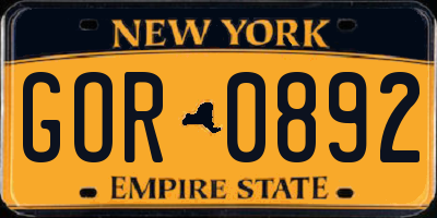 NY license plate GOR0892