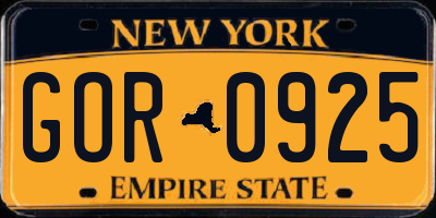 NY license plate GOR0925