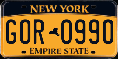 NY license plate GOR0990