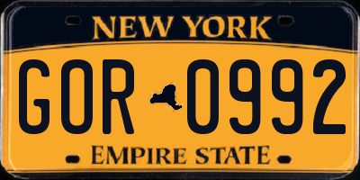 NY license plate GOR0992