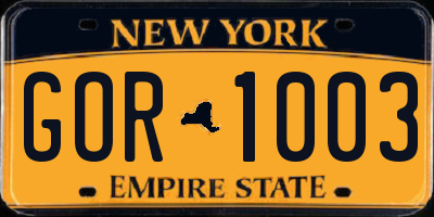 NY license plate GOR1003