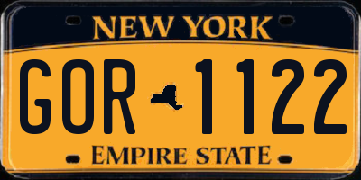 NY license plate GOR1122