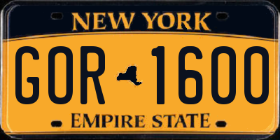 NY license plate GOR1600