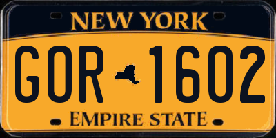 NY license plate GOR1602