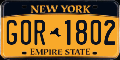 NY license plate GOR1802