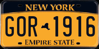 NY license plate GOR1916