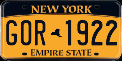 NY license plate GOR1922