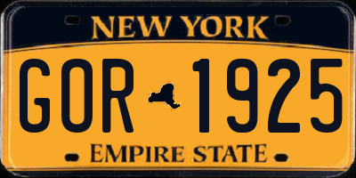 NY license plate GOR1925