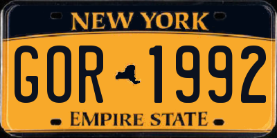 NY license plate GOR1992
