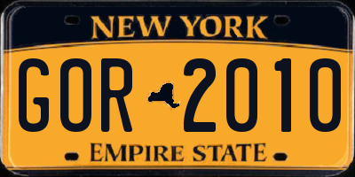 NY license plate GOR2010