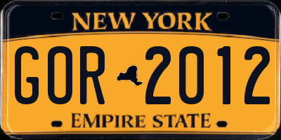NY license plate GOR2012