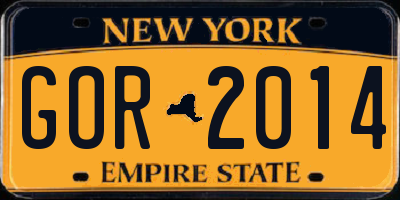 NY license plate GOR2014