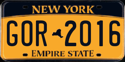 NY license plate GOR2016