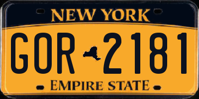 NY license plate GOR2181