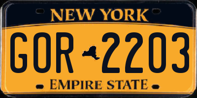 NY license plate GOR2203