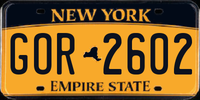 NY license plate GOR2602