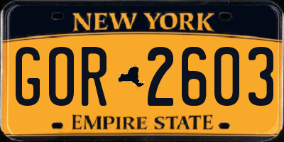 NY license plate GOR2603
