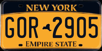 NY license plate GOR2905