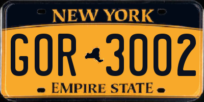 NY license plate GOR3002