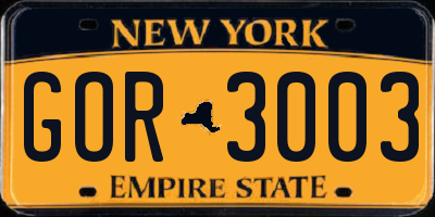 NY license plate GOR3003