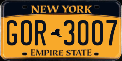 NY license plate GOR3007