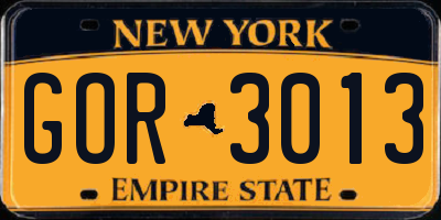 NY license plate GOR3013