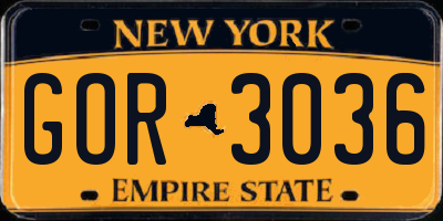 NY license plate GOR3036