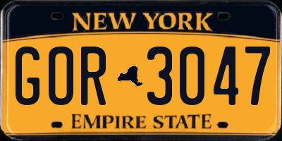 NY license plate GOR3047