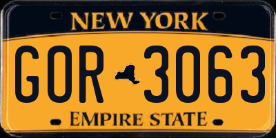 NY license plate GOR3063