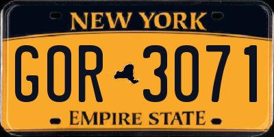 NY license plate GOR3071