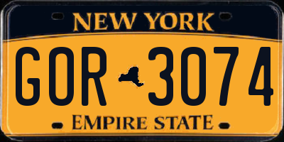 NY license plate GOR3074