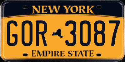 NY license plate GOR3087