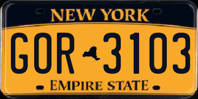 NY license plate GOR3103