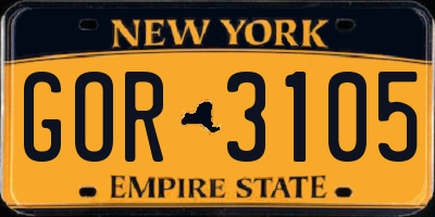 NY license plate GOR3105
