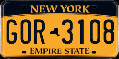 NY license plate GOR3108
