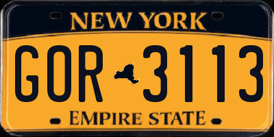NY license plate GOR3113