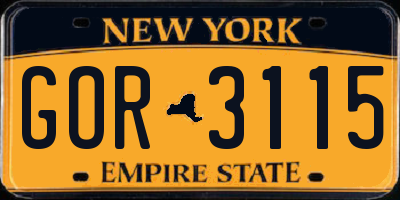 NY license plate GOR3115